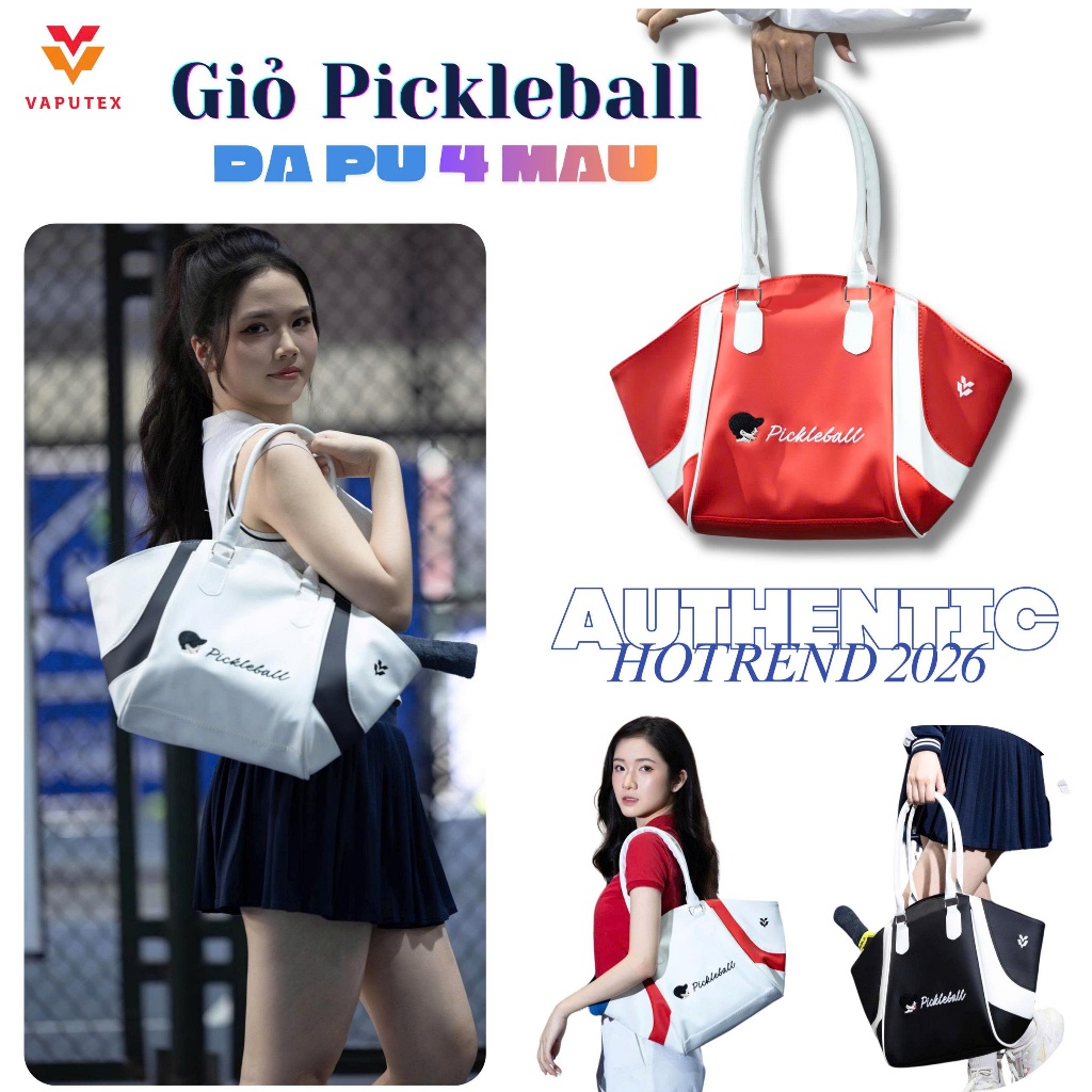 Giỏ đựng vợt Pickleball Thời Trang Vaputex da PU hottrend siêu thời trang gọn nhẹ 4 màu thiết kế đẹp