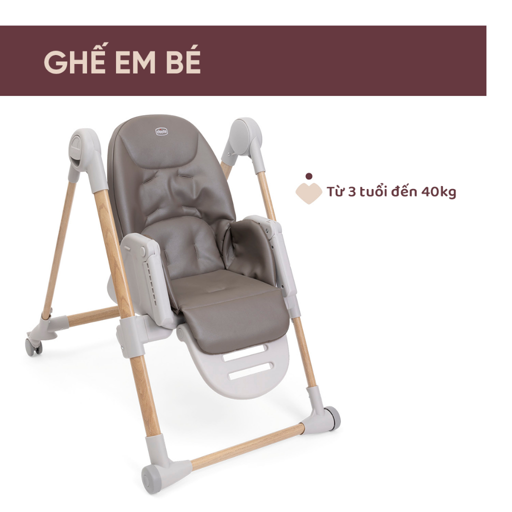 Ghế ăn Chicco Polly Armonia đa năng 3 trong 1 - Màu Ghi/Màu Nâu/Màu ghi đá