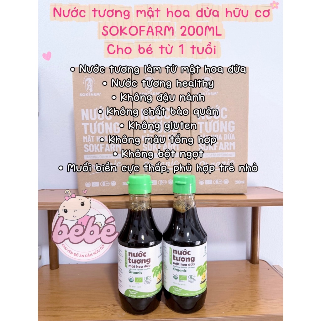 Gia Vị Mật Hoa Dừa Hữu Cơ Sokfarm. Nước tương ít muối, mật hoa dừa, đường organic Sokfarm
