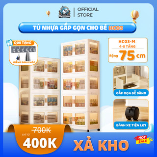 Tủ Nhựa Đựng Đồ Gấp Gọn Tiện Lợi, Tủ Nhựa Kính Trong Suốt Đa Năng Có Bánh Xe Di Chuyển Dày Dặn Chắc Chắn An Toàn - HC03