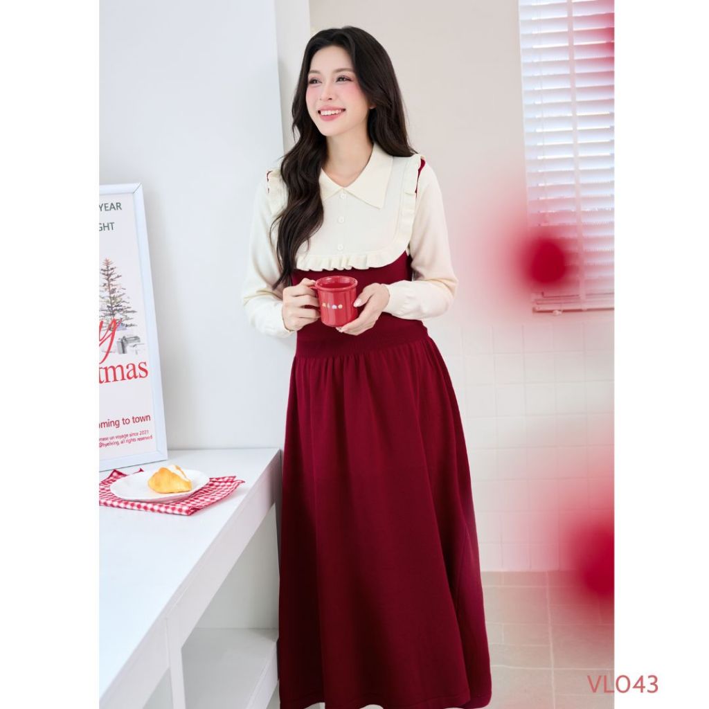 [VÁY LEN] Freesize dưới 75kg cổ polo, mặc Bầu hoặc sau sinh, Dự tiệc/đón Giáng sinh ấm áp, tinh tế - VL043 B2MUM