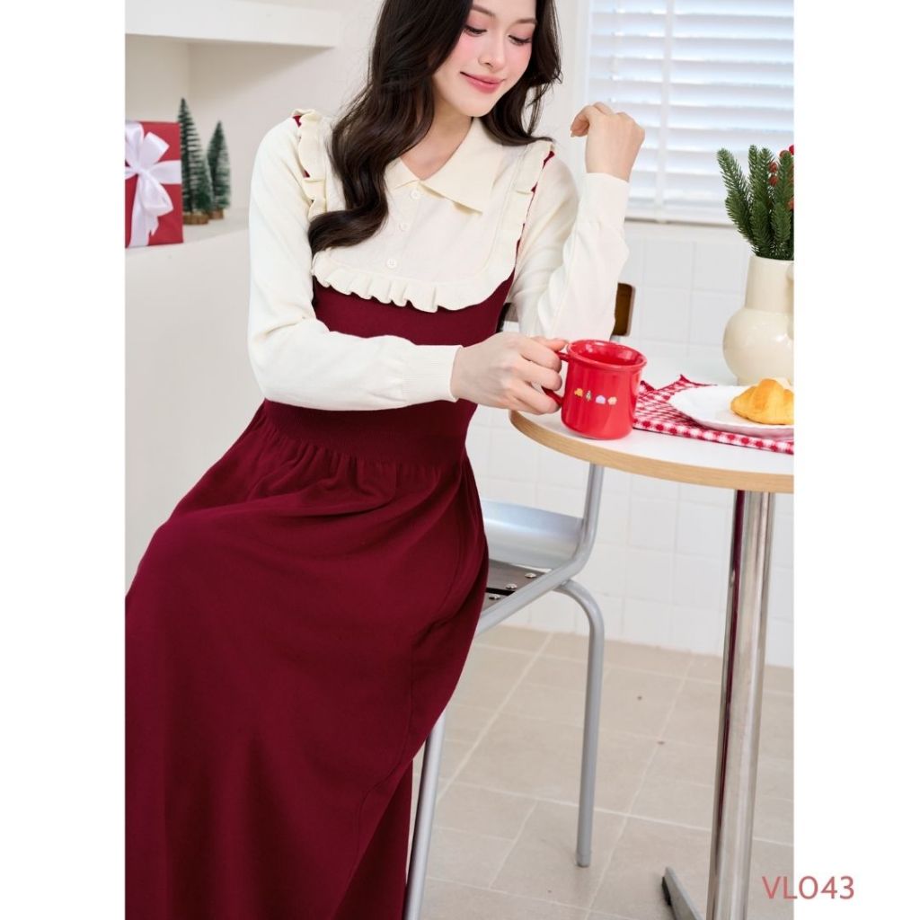 [VÁY LEN] Freesize dưới 75kg cổ polo, mặc Bầu hoặc sau sinh, Dự tiệc/đón Giáng sinh ấm áp, tinh tế - VL043 B2MUM