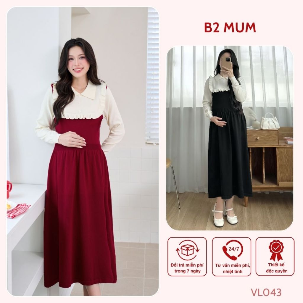 [VÁY LEN] Freesize dưới 75kg cổ polo, mặc Bầu hoặc sau sinh, Dự tiệc/đón Giáng sinh ấm áp, tinh tế - VL043 B2MUM