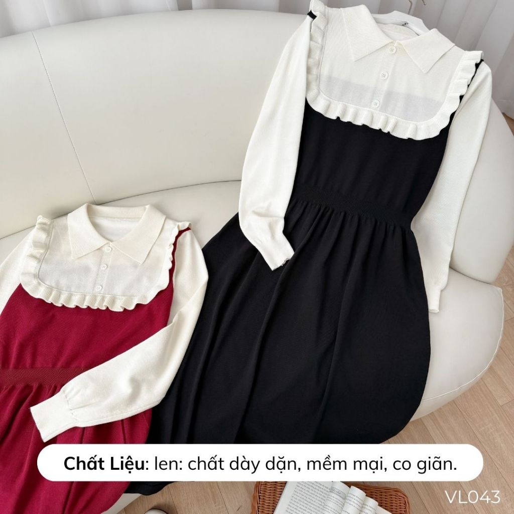[VÁY LEN] Freesize dưới 75kg cổ polo, mặc Bầu hoặc sau sinh, Dự tiệc/đón Giáng sinh ấm áp, tinh tế - VL043 B2MUM