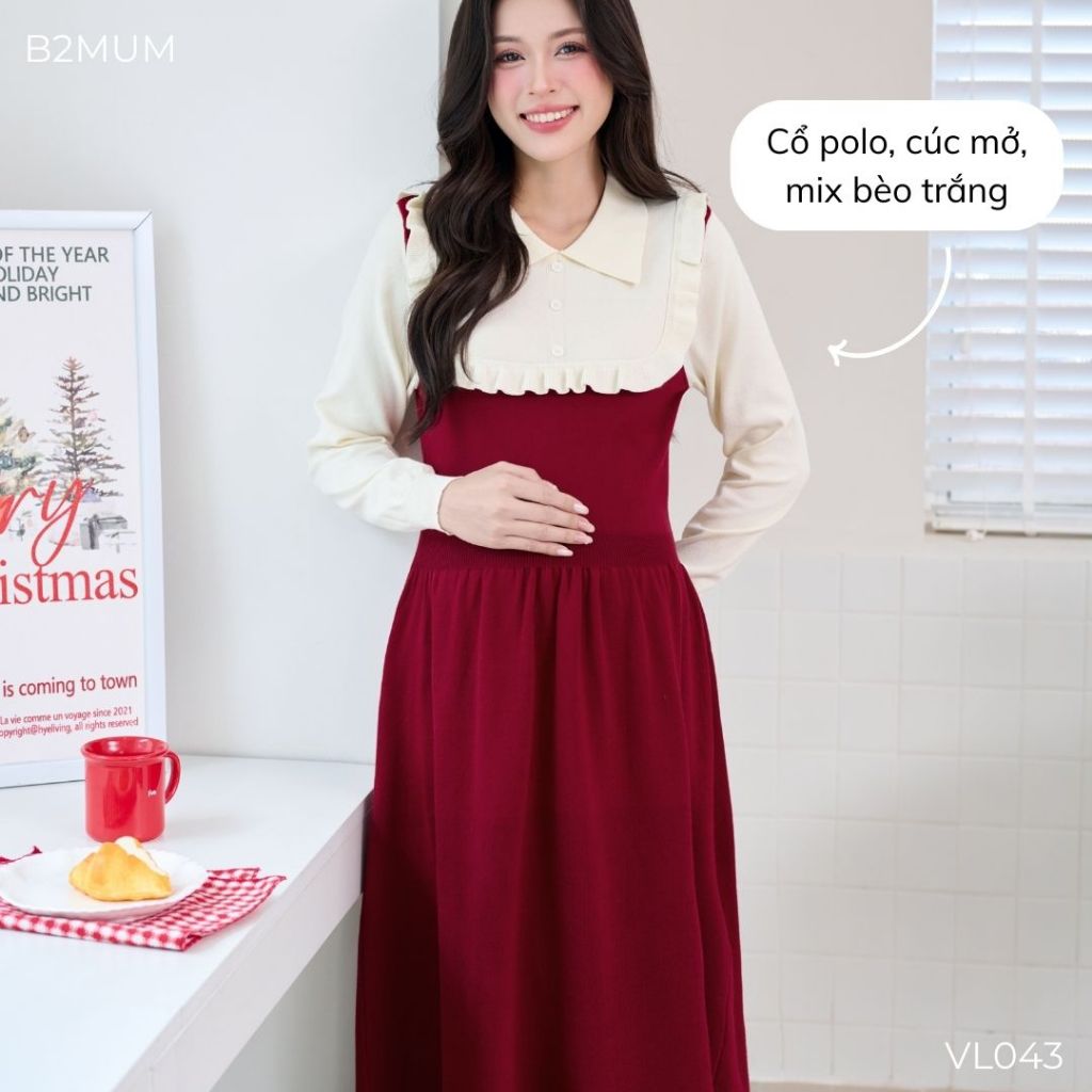 [VÁY LEN] Freesize dưới 75kg cổ polo, mặc Bầu hoặc sau sinh, Dự tiệc/đón Giáng sinh ấm áp, tinh tế - VL043 B2MUM
