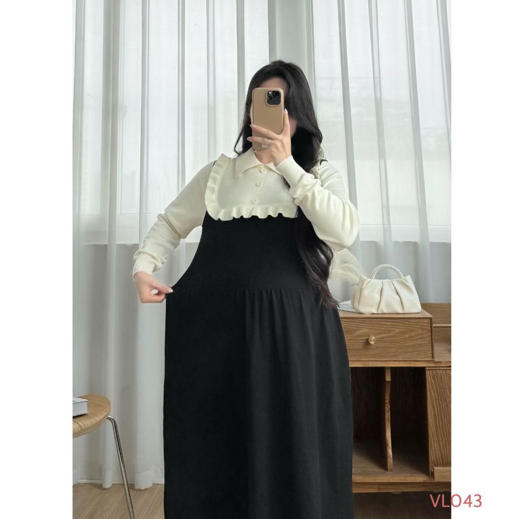 [VÁY LEN] Freesize dưới 75kg cổ polo, mặc Bầu hoặc sau sinh, Dự tiệc/đón Giáng sinh ấm áp, tinh tế - VL043 B2MUM