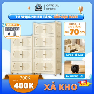 Tủ Nhựa Đựng Quần Áo Trẻ Em Nhiều Tầng, Tủ Gấp Gọn Cỡ Lớn, Khóa Nam Châm, Có Bánh Xe 360, Nhựa PP Cao Cấp Dày Dặn - HC05