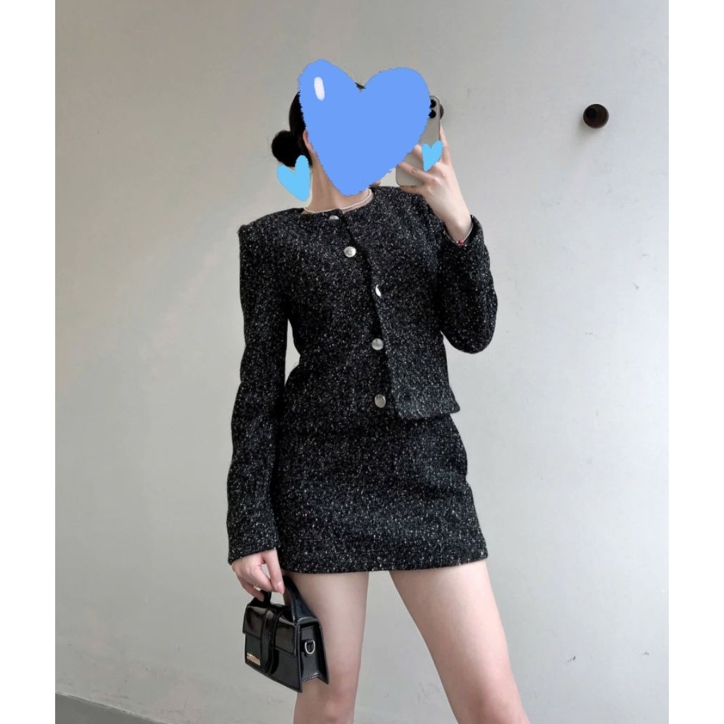 (BomoHouse) Set áo và chân váy ngắn dạ tweed mềm Mng0* bigsize - dư xịn.