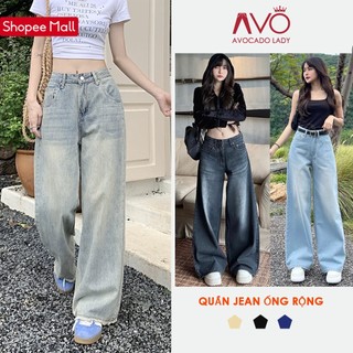Quần Jean Nữ ống SIÊU RỘNG cạp cao Avo Avocado Phong Cách Hàn Quốc TÔN DÁNG chất bò mềm denim đầy đủ size