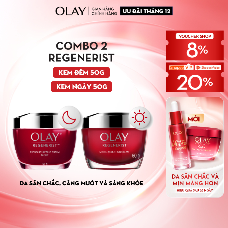 Bộ Kem Dưỡng Ẩm OLAY REGENERIST Ngày & Đêm Căng Mướt, Sáng Khỏe & Phục Hồi Dấu Hiệu Lão Hóa 50GX2