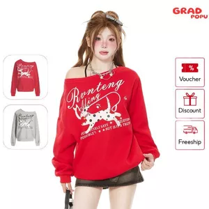 Áo nỉ GRADPOPU hở vai in hình cún con siêu dễ thương dành cho nữ, phong cách Mỹ nhẹ nhàng PAN11