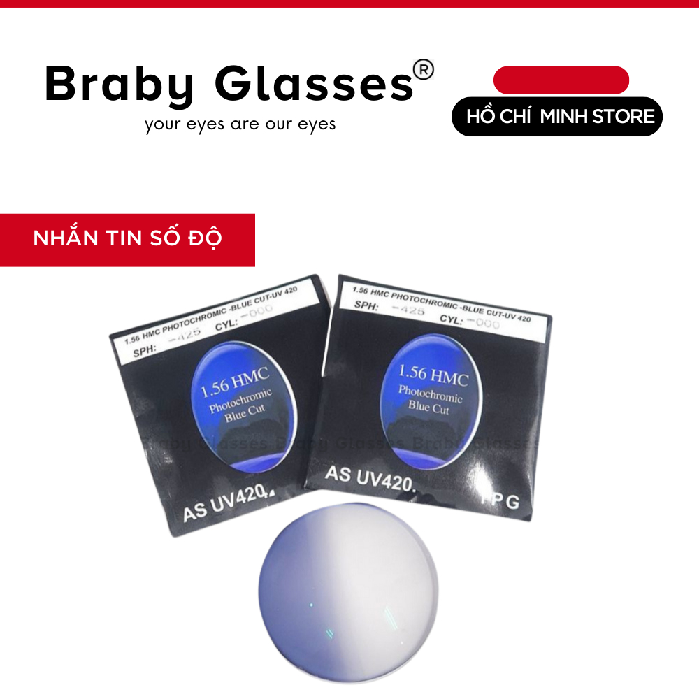 Mắt kính cận, loạn, viễn, lão Braby Glasses tròng kính lọc ánh sáng xanh, đổi màu ra nắng, chốnguv