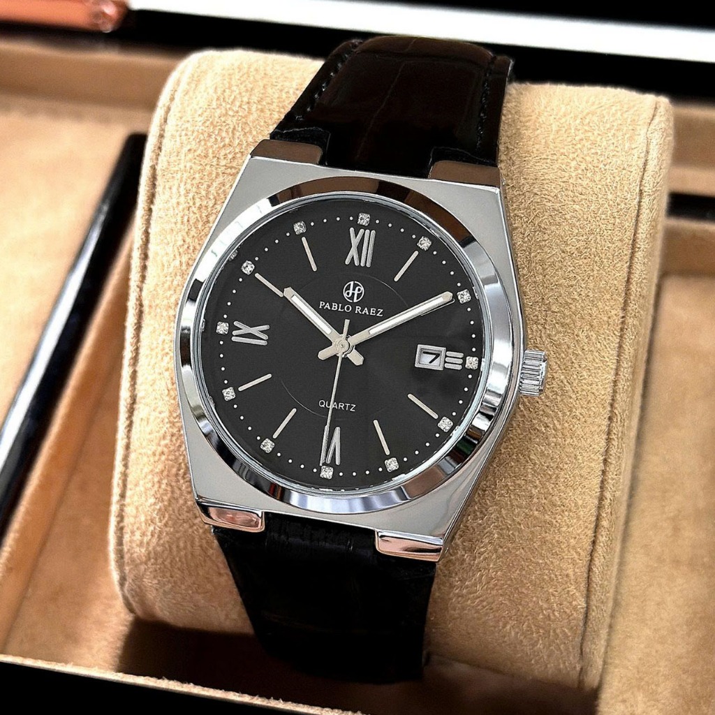 Đồng hồ nam dây da chính hãng PABLO RAEZ K139 chống nước 3atm đính đá sang trọng 40mm