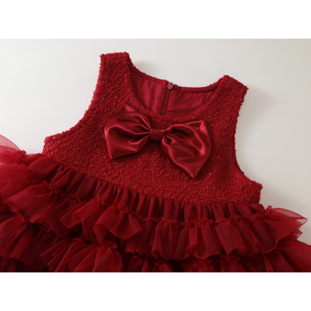 Váy Cho Bé Gái HANIA KIDS,Váy Công Chúa 3 Lớp Bồng Bềnh Sát Nách Đính Nơ Gái Voan Tầng Xòe Mềm Mại