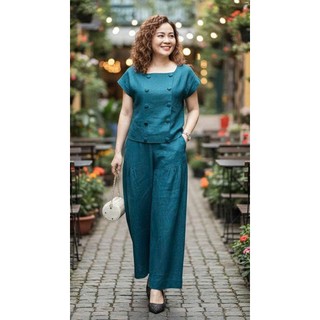 Bộ Đũi Nữ Áo Tay Hến Quần Dài Suông – Vải Đũi Mềm Mát, Thoáng Khí, Dễ Mặc - Anh Thư Shop (AT06)