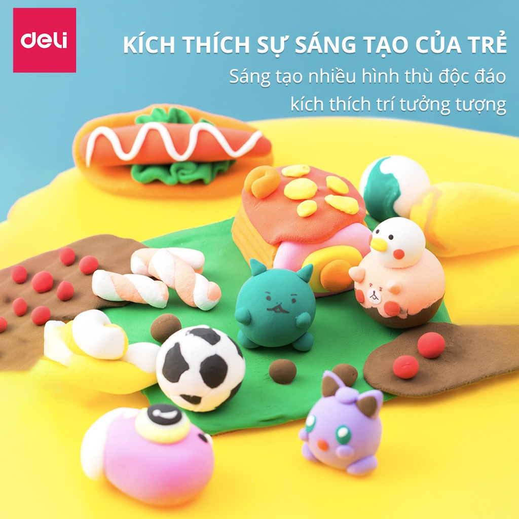 Đất Nặn Deli – 12/24 Màu, Không Mùi, Kèm Khuôn, An Toàn Cho Bé, Mềm Dẻo Dễ Nặn