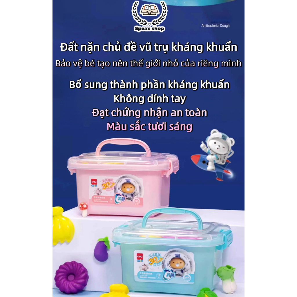 Đất Nặn Deli – 12/24 Màu, Không Mùi, Kèm Khuôn, An Toàn Cho Bé, Mềm Dẻo Dễ Nặn
