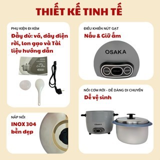 Nồi Cơm Điện Osaka RC-181 1.8L – Chống Dính Cao Cấp, Nắp Inox 304, Nấu Cơm Ngon – BH 12 Tháng
