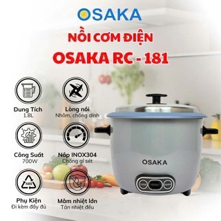 Nồi Cơm Điện Osaka RC-181 1.8L – Chống Dính Cao Cấp, Nắp Inox 304, Nấu Cơm Ngon – BH 12 Tháng