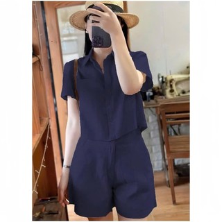 Set Thô Đũi Áo Sơ Mi Croptop Cộc Tay + Quần Đùi – Set Đũi Nữ Mát Mẻ, Thoải Mái, Dáng Đẹp - Anh Thư Shop (AT33)