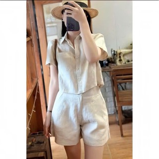 Set Thô Đũi Áo Sơ Mi Croptop Cộc Tay + Quần Đùi – Set Đũi Nữ Mát Mẻ, Thoải Mái, Dáng Đẹp - Anh Thư Shop (AT33)