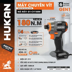 Máy Chuyên Vít Búa HUKAN G1-CV180M, Lực 180Nm, 5 Tốc độ 4 Tính Năng Thông Minh - Chân Pin Phổ Thông
