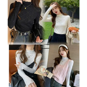 Áo Ren Lưới Cổ Cao Họa Tiết TL.Online Shop Áo Nữ Dài Tay Ôm Body Mềm Mại AR001