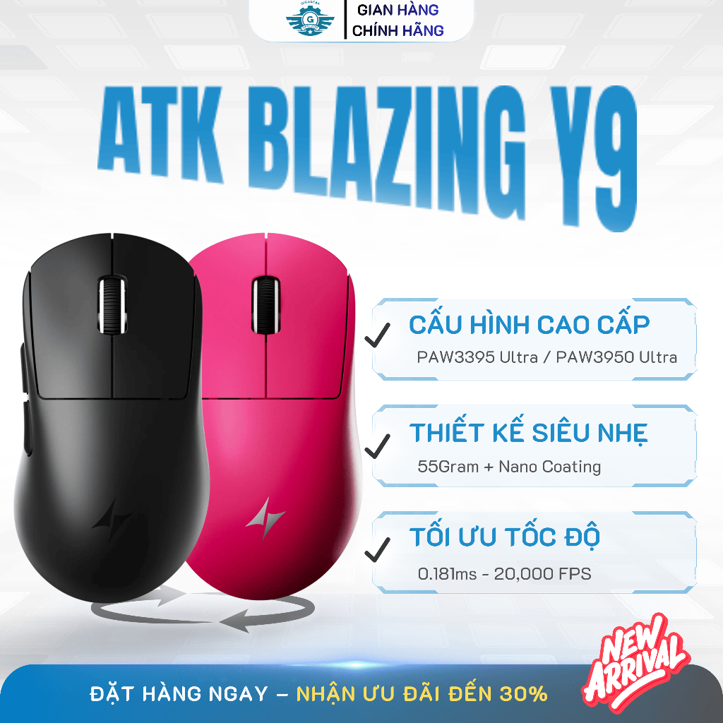 ⚡Chuột Gaming Không Dây ATK Y9 ProMax | Ultimate 2.0 -PAW3950 Ultra, MCU: NORDIC 54L15, Dual 8K, 55G | BigBuy360 - bigbuy360.vn
