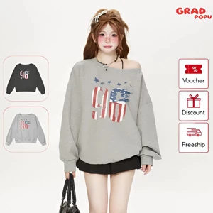 Áo nỉ GRADPOPU trễ vai kiểu dáng gợi cảm thon gọn rộng rãi thoải mái thời trang thu đông PAN31