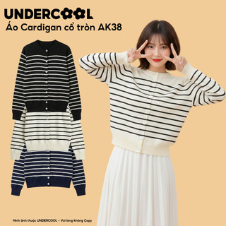Áo Khoác Cardigan Nữ Kẻ Ngang Cổ Tròn UNDERCOOL chất lông thỏ dáng ngắn cổ tròn thời trang basic nhẹ nhàng AK38