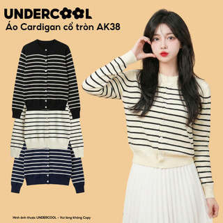 Áo Khoác Cardigan Nữ Kẻ Ngang Cổ Tròn UNDERCOOL chất lông thỏ dáng ngắn cổ tròn thời trang basic nhẹ nhàng AK38