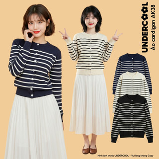Áo Khoác Cardigan Nữ Kẻ Ngang Cổ Tròn UNDERCOOL chất lông thỏ dáng ngắn cổ tròn thời trang basic nhẹ nhàng AK38
