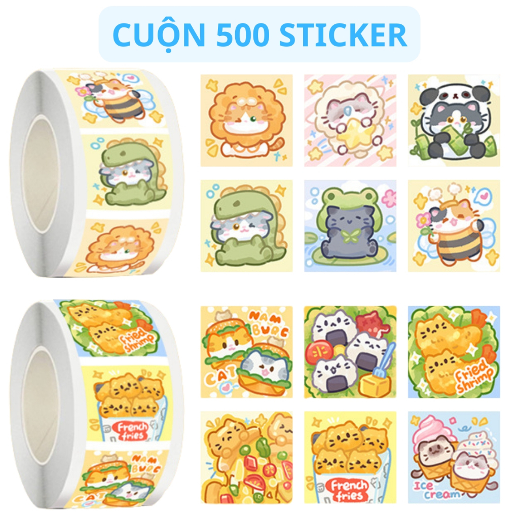 Cuộn 500 sticker dễ thương đa dạng chủ đề trang trí sổ vở học sinh quà ...
