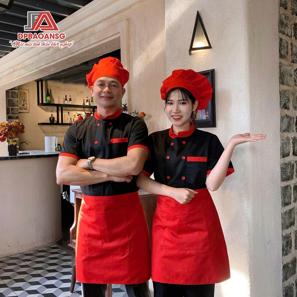 Áo Đầu Bếp Đồng Phục Bếp Nam Nữ Ngắn Tay Hàng Có Sẵn Màu Trắng, Đỏ, Đen