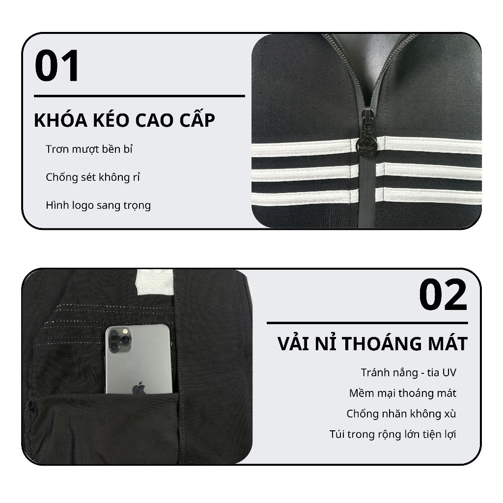 Áo Khoác Nam Addidaas Boy Phố Thiết Kế 3 Sọc Thể Thao Unisex Vải Nỉ Hàn Cao Cấp 019
