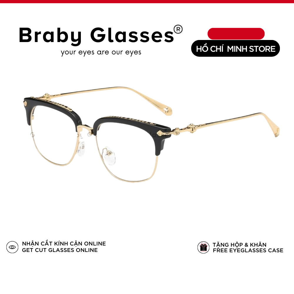 Gọng kính cận thời trang nam nữ Braby Glasses mắt vuông kim loại cao cấp chống gỉ kiểu dáng sành điệu, cá tính MK17