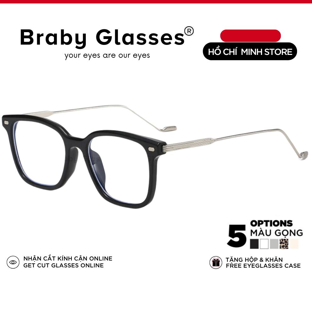 Gọng kính cận kim loại nam nữ Braby Glasses mắt vuông thời trang cá tính mới lạ MK20