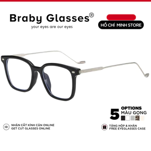 Gọng kính cận kim loại nam nữ Braby Glasses mắt vuông thời trang cá tính mới lạ MK20