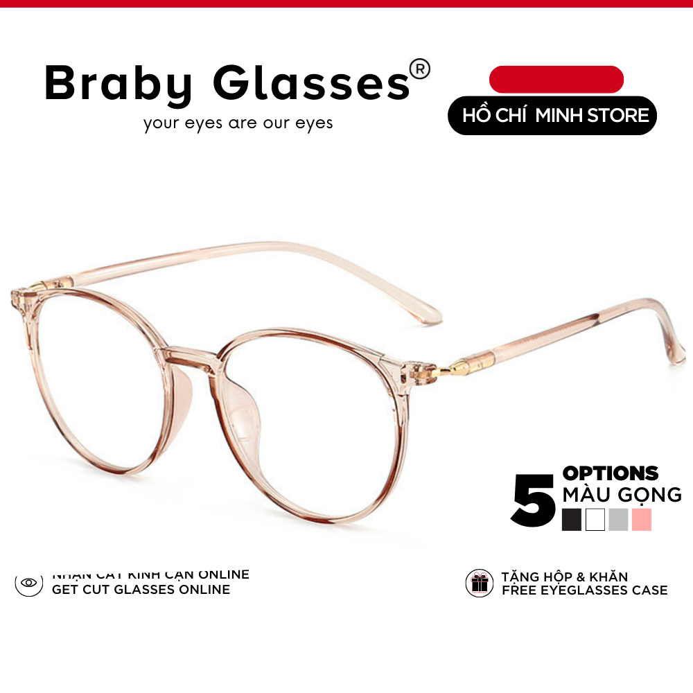Gọng kính cận mắt tròn thời trang nam nữ Braby Glasses chất liệu nhựa dẻo TR90 đơn giản và trẻ trung sang trọng MK21
