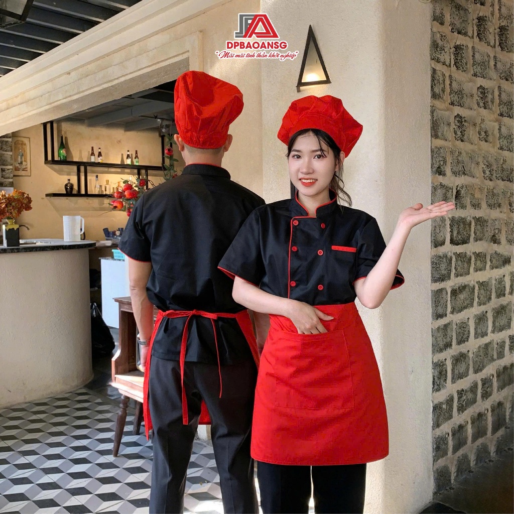 Áo Đầu Bếp Trưởng Nam Nữ Màu Đen,Trắng, Đỏ Tay Ngắn