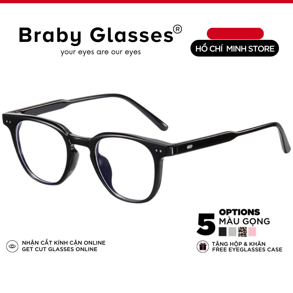 Gọng kính mắt cận tròn chất liệu nhựa siêu nhẹ Braby Glasses thời trang nam nữ phong cách mạnh mẽ MK25