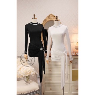 Váy body rúm thân kềm tag cài 2 lớp chất siêu dày dặn đính cườm cao cấp dành cho chị em mặc đi chơi - Baotrang.clothes