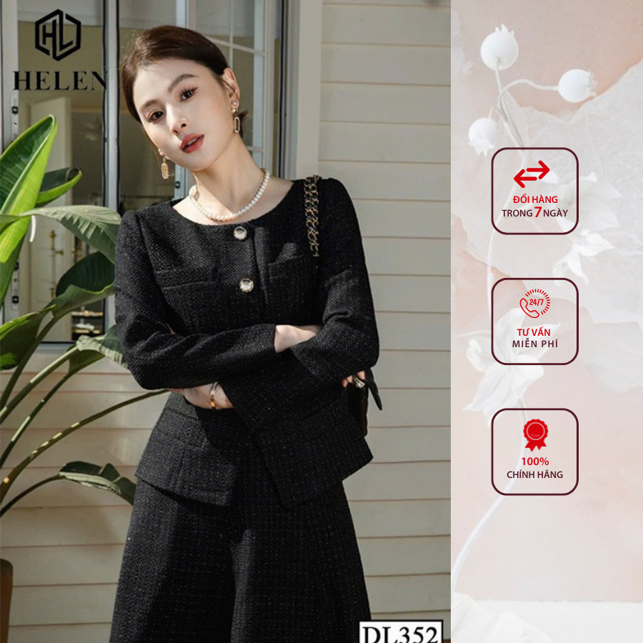 Đầm liền công sở HELEN thiết kế dáng xòe peplum đen giả set tay dài DL352