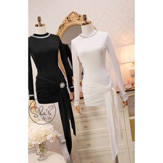 Váy body rúm thân kềm tag cài 2 lớp chất siêu dày dặn đính cườm cao cấp dành cho chị em mặc đi chơi - Baotrang.clothes