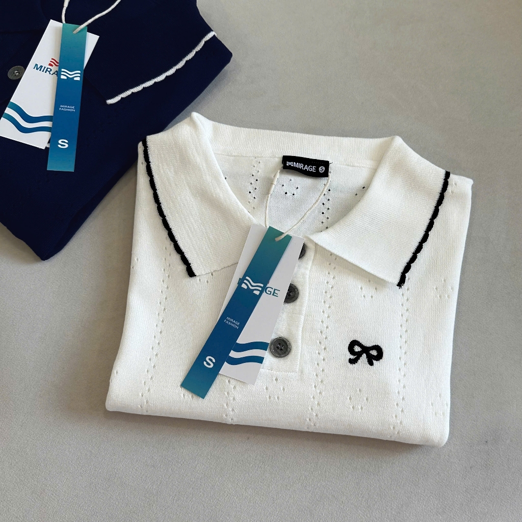 Áo Len Tay Dài Mirage Thêu Nơ Local Brand, Chất Len Mềm Mịn.