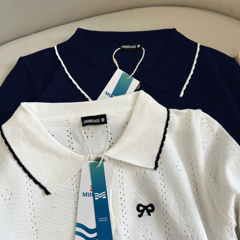 Áo Len Tay Dài Mirage Thêu Nơ Local Brand, Chất Len Mềm Mịn.