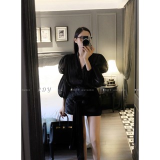 Set body suit cao cấp mix chân váy nơ óng dành cho chị em mặc đi chơi hẹn hò sang chảnh đen huyền bí - Baotrang.clothes
