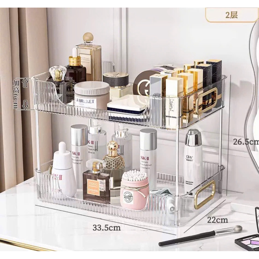 kệ mĩ phẩm để bàn trong xuốt 2 tầng 3 tầng trắng xám