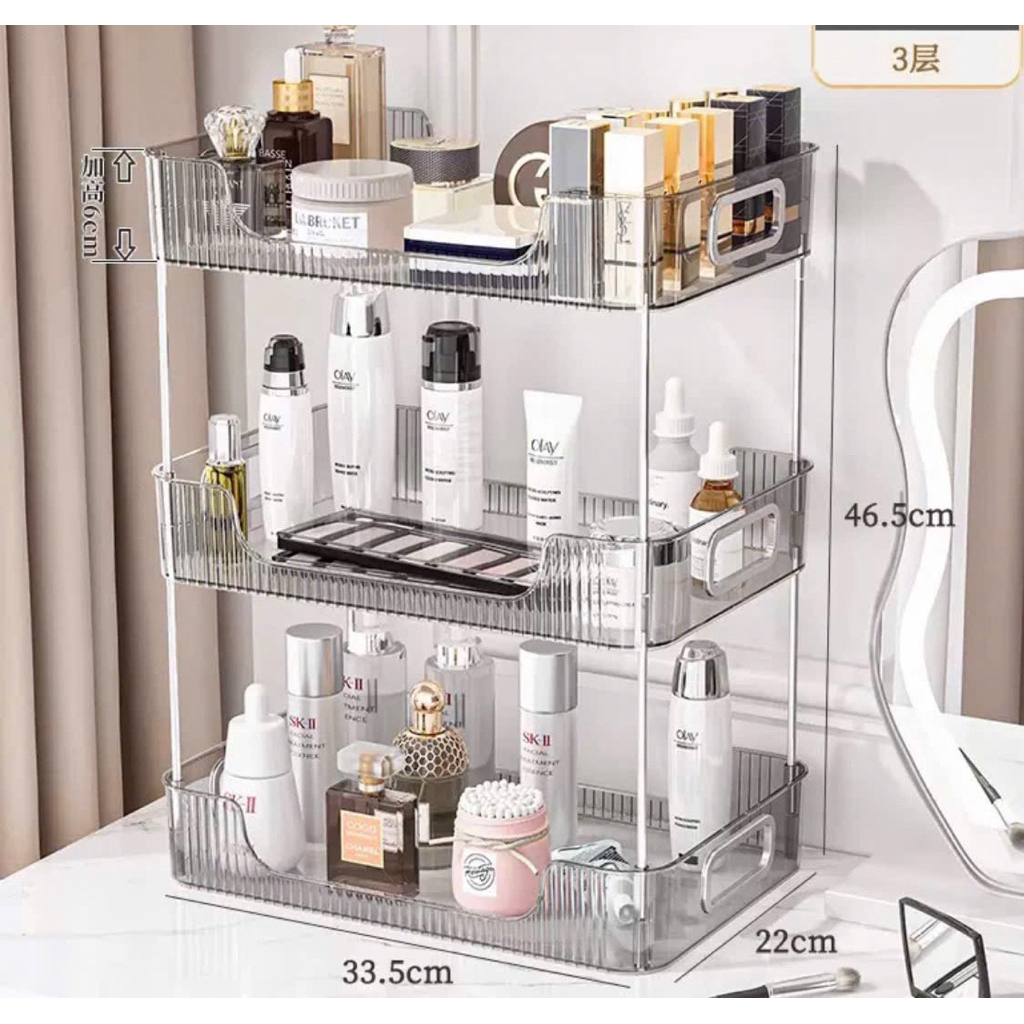 kệ mĩ phẩm để bàn trong xuốt 2 tầng 3 tầng trắng xám