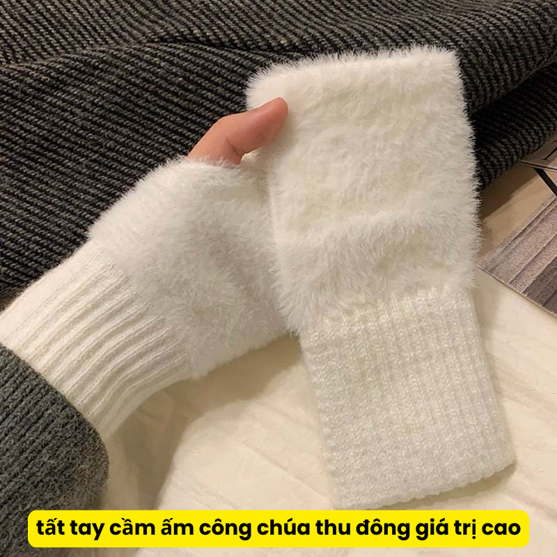 Găng Tay Giữ Ấm Nữ Thu Đông – Lông Chồn Giả Cao Cấp, Mềm Mịn – Găng Tay Nửa Ngón Phong Cách Ins, Dễ Thương